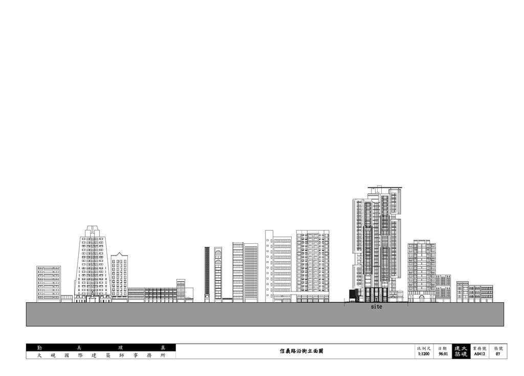 Skizze mehrerer Gebäude.