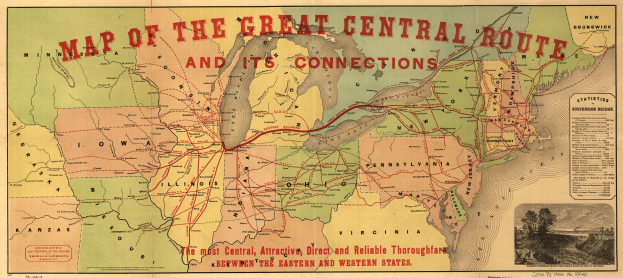 Eine detaillierte Karte der Großen Zentralroute und ihrer Verbindungen, die Straßen, Autobahnen und Sehenswürdigkeiten zeigt.