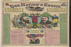 Ein Plakat mit Bildern von Menschen und dem Text "Unsere Wahl: Harmonie, Frieden, Wohlstand und Wohlstand".