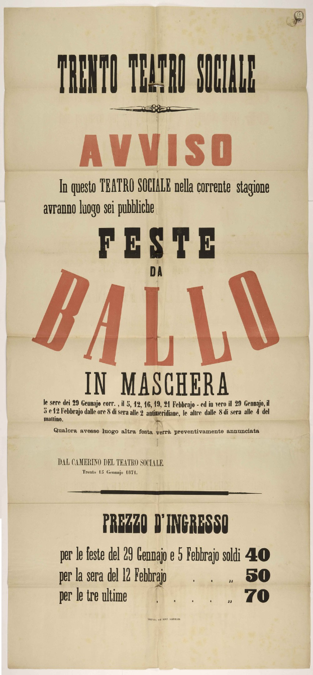 Altes Plakat, das ein Festival in Maschera, Italien, ankündigt.