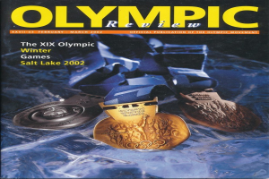 Buchumschlag von *Olympic Review Magazine* mit mehreren Medaillen in verschiedenen Größen und Farben und fetter Schrift.