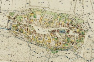 Alte Karte von London, England, mit sichtbaren Straßen, Gebäuden und Merkmalen, beschriftet mit "Lancashire County Council" unten.
