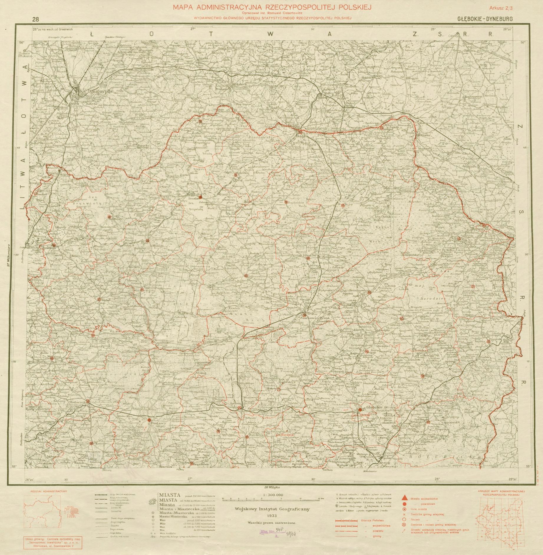 Alte Karte Polens mit roter Linie und handgeschriebenem Text auf altem Papier.