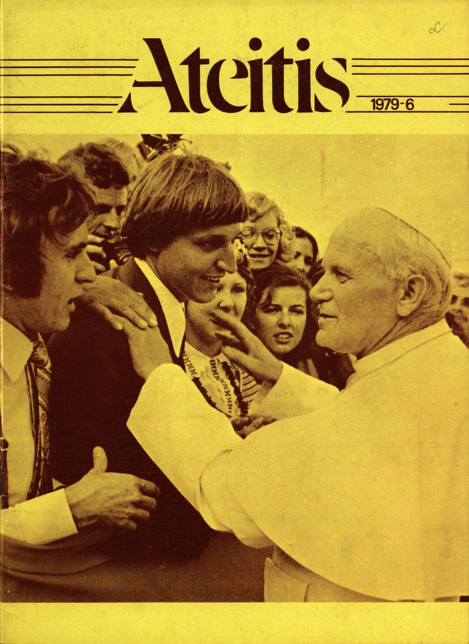 Buchumschlag mit Papst Johannes Paul II und dem Text "Atitis 1979-6", umgeben von einer Gruppe von Menschen.