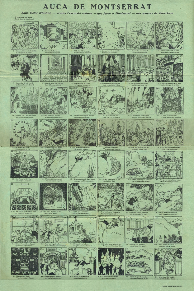 Ein Collage aus bunten Illustrationen und Texten, einschließlich einer Comicseite mit mehreren Panels.