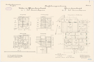 Ein detaillierter architektonischer Grundrissplan des ehemaligen Bundeskanzlerbüros in der Bundesrepublik Deutschland, der Layouts und Anmerkungen zeigt.