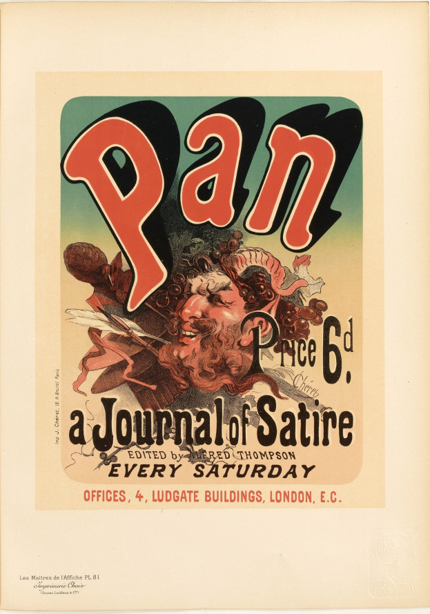 Ein Plakat mit einem Menschen mit kurzen, dunklen Haaren in einem weißen Hemd, mit ernstem Gesichtsausdruck und der Aufschrift "Pan: Ein Satire-Journal" in fetter, schwarzer Schrift.