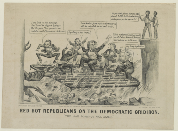 Zeichnung von roten Figuren in Not auf einem Gitterfeld mit fettem schwarzem Text, der eine ernste Situation betont.