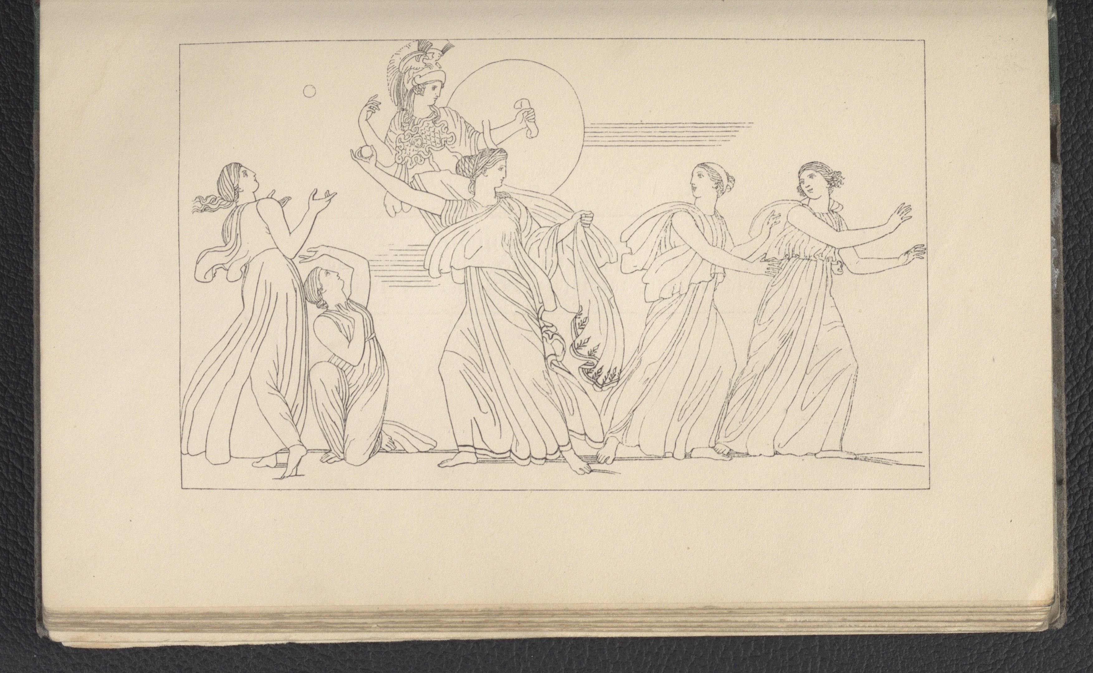 Ein Buchumschlag mit einer leuchtenden Illustration einer Gruppe tanzender Frauen, mit detaillierten Kleidungsstücken und Gesichtern.