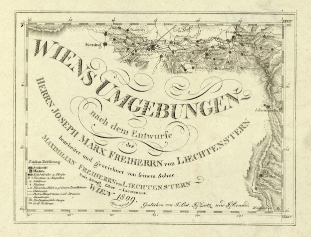 Alte detaillierte Karte von Wien, Deutschland, die geographische Merkmale, Städte, Ortschaften und Textanmerkungen über Bevölkerung, Straßen und Sehenswürdigkeiten zeigt.
