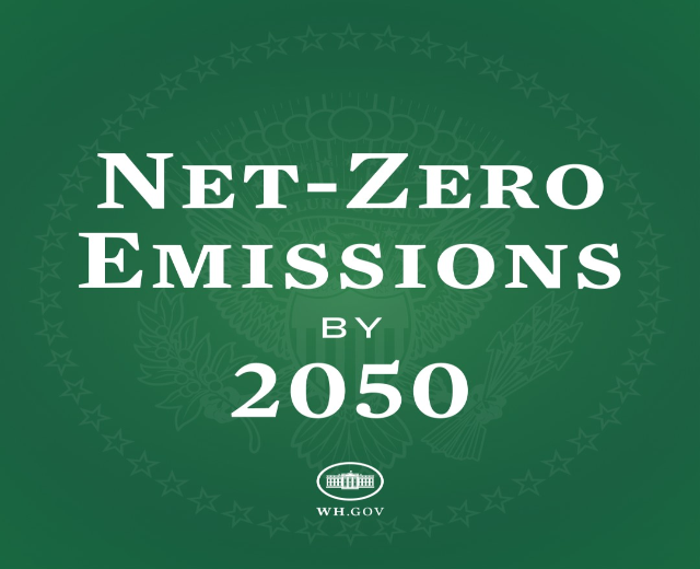 Grüner Hintergrund mit fettem weißem Text, der "netto-null-Emissionen bis 2050" liest