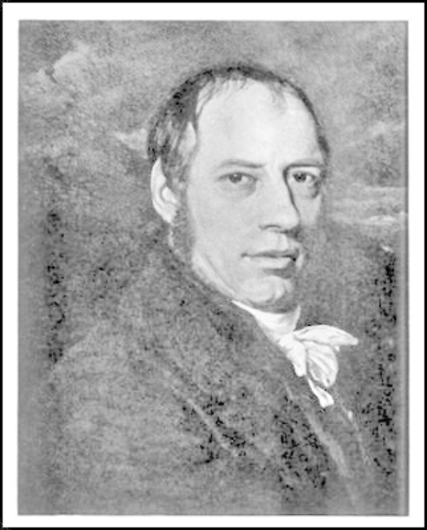 Ein Schwarz-Weiß-Porträt eines Mannes in einem schwarzen Anzug, weißem Hemd und schwarzer Krawatte, identifiziert als Johann Wolfgang von Goethe, mit einem ernsten und konzentrierten Gesichtsausdruck, der direkt in die Kamera schaut.