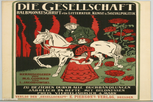 Ein deutsches Propagandaplakat mit einem Mann und einer Frau auf einem Pferd, umgeben von Rosen, mit Text zu einem Ereignis.