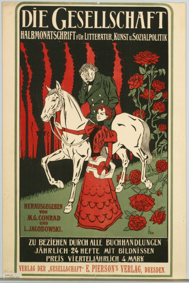 Ein deutsches Propagandaplakat mit einem Mann und einer Frau auf einem Pferd, umgeben von Rosen, mit Text zu einem Ereignis.