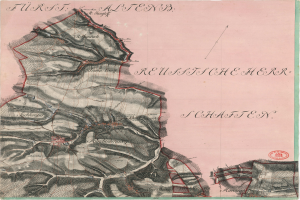 Ein detaillierter alter Stadtplan von Schaffen, Deutschland, der Straßen, Gebäude, Sehenswürdigkeiten und Text mit Informationen zur Bevölkerung, Bevölkerungsdichte und Lage der Stadt zeigt.