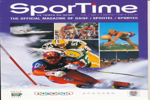 Ein Magazin-Cover mit dem Titel "Sporttime Magazine - März 1996", das Bilder von Menschen beim Skifahren und Snowboarden zeigt, zusammen mit Text und Logos.
